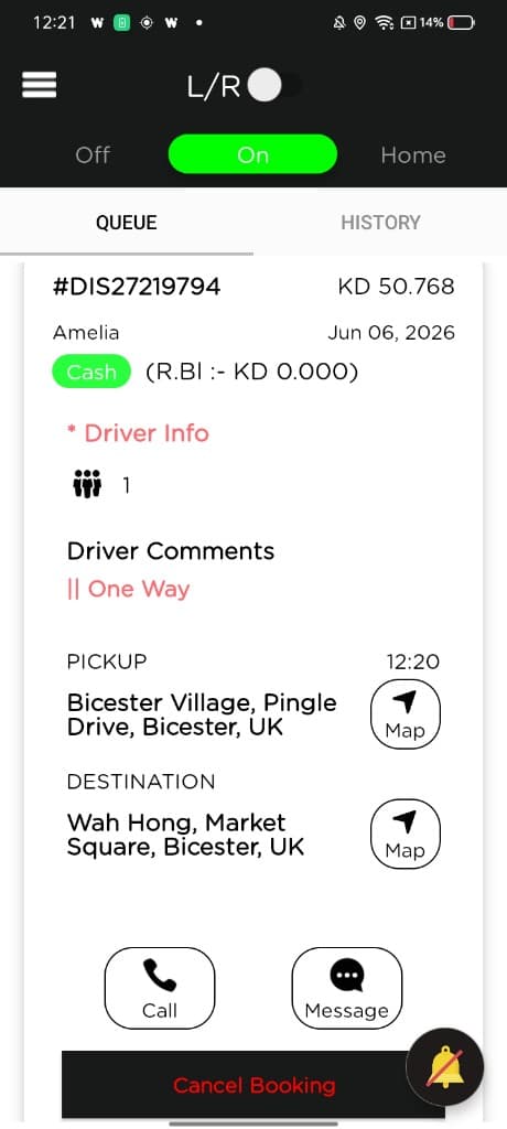 Driver App � active trip screen