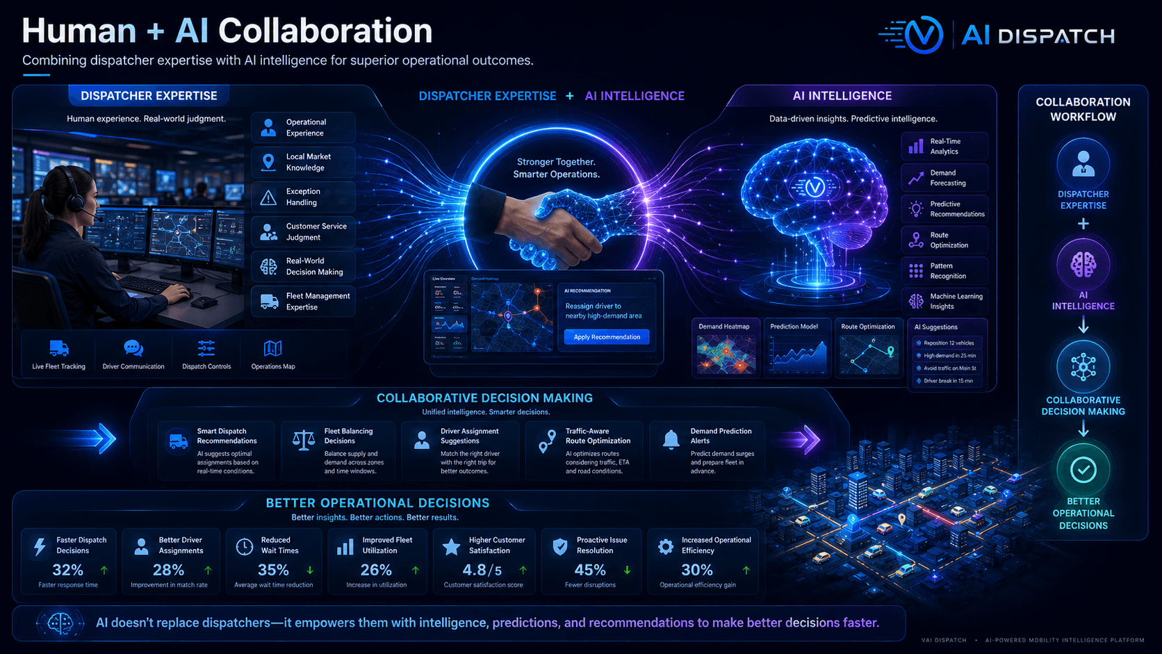 Human dispatcher expertise combined with AI intelligence