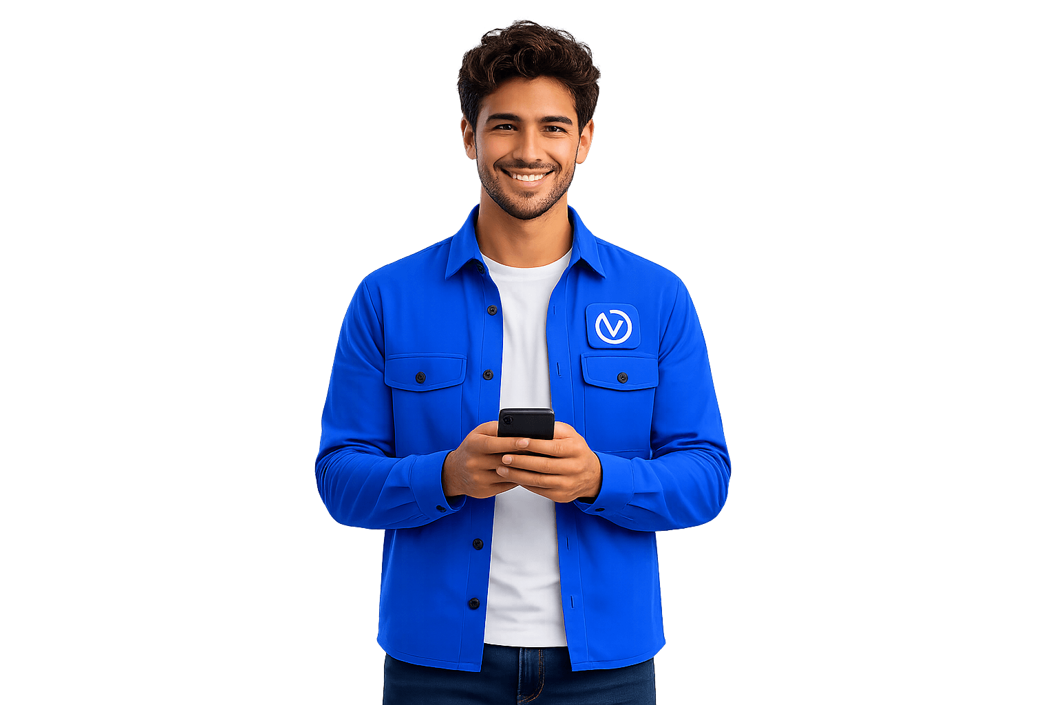 Driver using the VAI Dispatch driver app on a smartphone